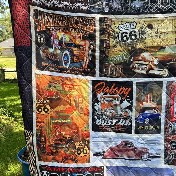 Route 66 Hot Rod Pinup Duvet Cover Throw 56'"x 67" - Picture 2 of 7